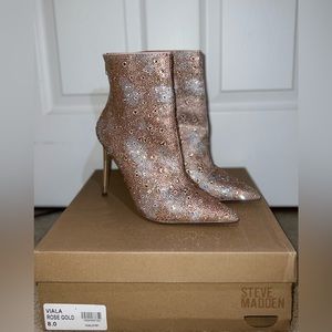 Steve Madden VIALA Rose Gold Rhinestone Ankle Boots